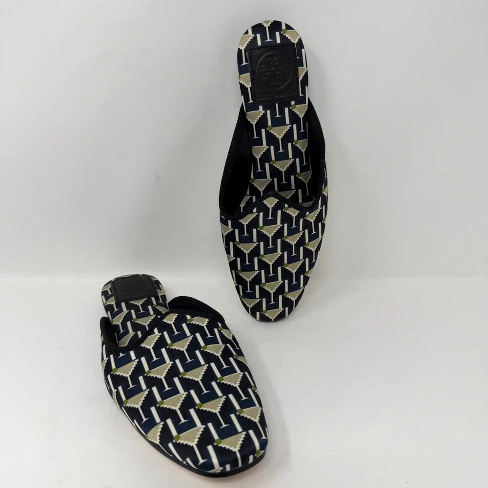 Tory Burch Martini Glass Satin Mules Blue Size 5